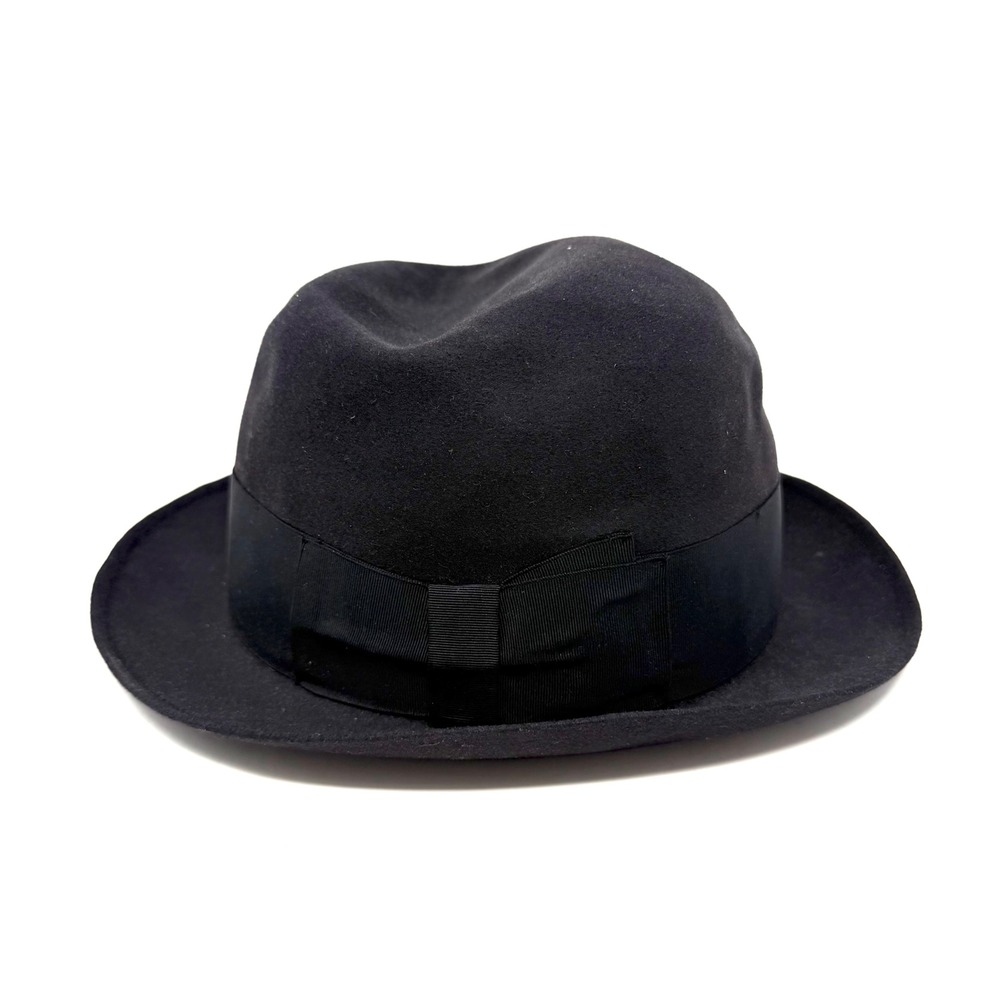 Borsalino Rapallo Black Fur Felt Fedora Hat Made in Italy Marshall Field 7 1/8